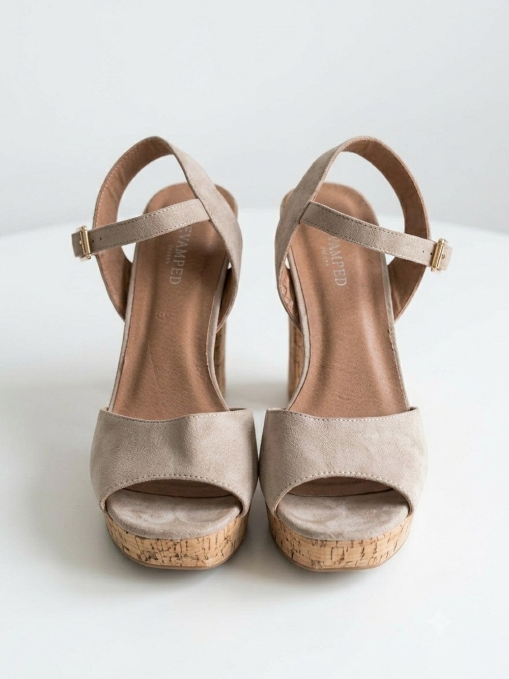 Suede Cork Wedge Sandals - Neutral Taupe